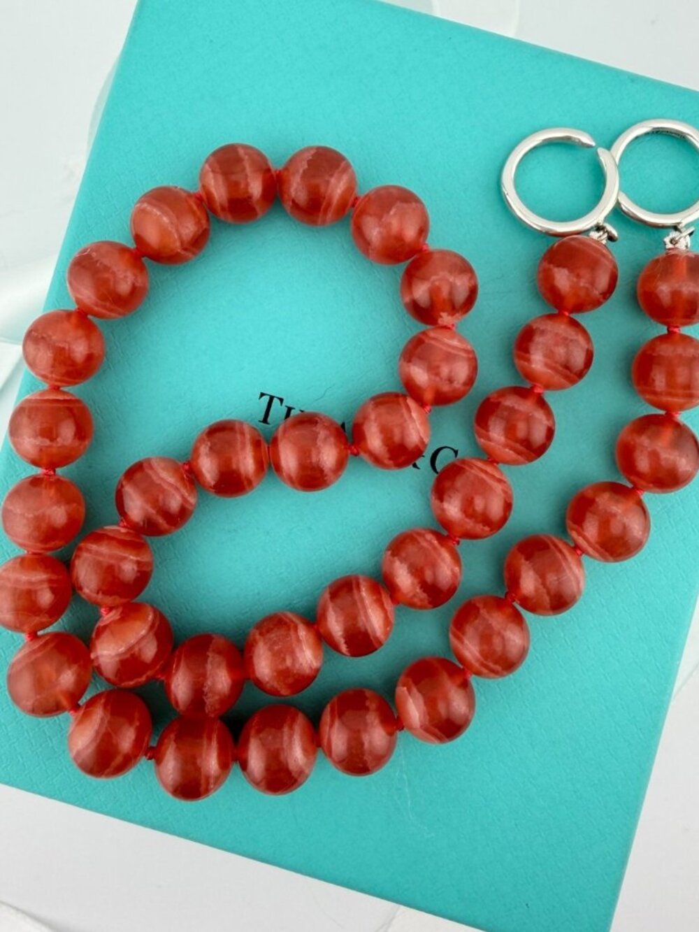 Tiffany & Co. Paloma Picasso Rhodochrosite Bead Necklace Silver 10mm 17in Rare